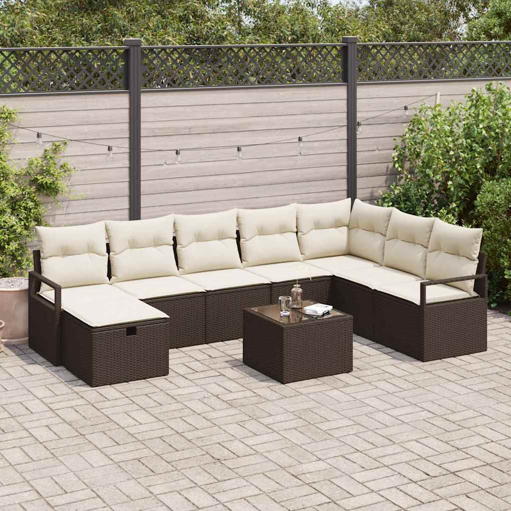 Garten-Sofa-Set 9 pcs Braun und Creme 287 x 177 x 85 cm